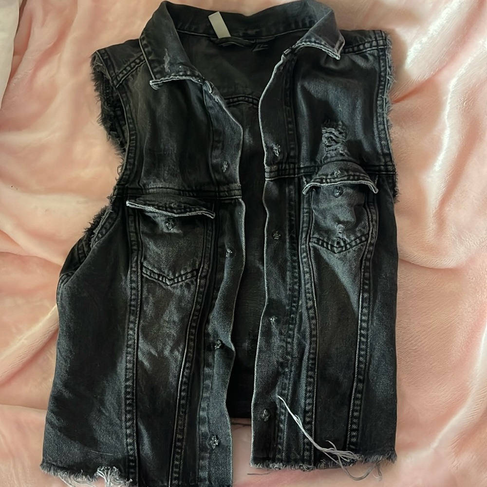 H&M washed grey denim vest